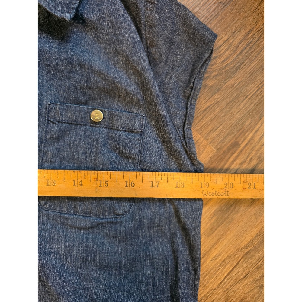 Anne Klein Denim Shift Dress Blue Half Zip Collared Womens 4 preppy granola - Picture 10 of 11